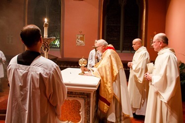 Cardinal O’Malley celebrates the Mass of the Lord’s Supper, Holy Thursday, March 28, 2013. After the Mass, the Blessed Sacrament is placed “in repose” in a side chapel until Holy Saturday.