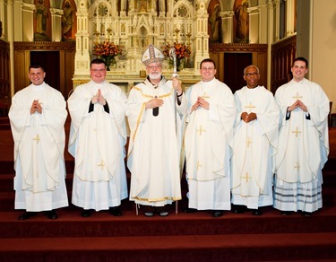 Ordination Mass of Fathers John A. Cassani, Thomas K. Macdonald, Jacques A. McGuffie, Gerald A. Souza, and Christopher W. Wallace May 25, 2013 at the Cathedral of the Holy Cross.
Pilot photo by Gregory L. Tracy
