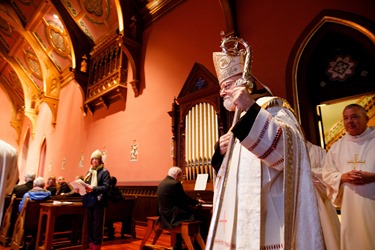 Cardinal O’Malley blesses new bells for the Cathedral of the Holy Cross at a vespers service held Oct. 18, 2015.
Pilot photo/ Gregory L. Tracy 
