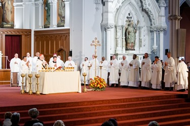 Ordination Mass of Permanent Deacons Timothy Booker, Paul Carroll, Nicolas Cruz, Joseph Dorlus, James Kearney, Kelley McCormick, Jonathan Mosley, John Murray, Charles Rossignol, Jose Torres, Roger Vierra, and Thomas Walsh Jr., at the Cathedral of the Holy Cross Oct. 17, 2015.
Pilot photo/ Gregory L. Tracy
