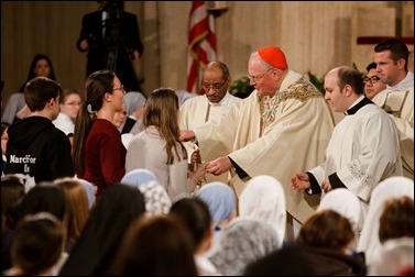 Clergy take part in the opening procession of the Vigil Mass for Life, held Jan. 26 at the Basilica of the National Shrine of the Immaculate Conception in Washington, D.C. The principal celebrant of the Mass was New York Cardinal Timothy Dolan. Pilot photo/ Gregory L. Tracy 