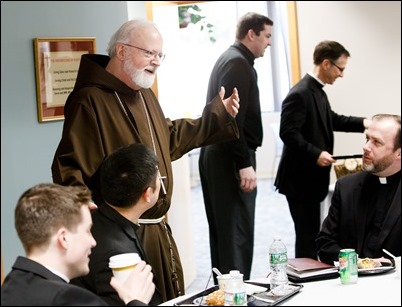 Cardinal O’Malley meets with recently ordained priests at the Archdiocese of  Boston’s Pastoral Center, March 30, 2017.
Pilot photo/ Gregory L. Tracy 
