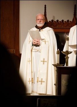 Cardinal Sean O’Malley celebrates a vespers service at the new Our Lady of Good Voyage Shrine in Boston’s Seaport District April 21, 2017. The service was held on the eve of the shrine’s dedication for priests, community members, archdiocesan staff, workers and others involved with the development of the new church. Pilot photo/ Gregory L. Tracy 