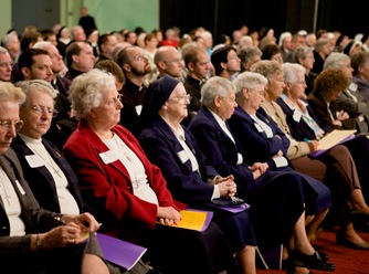 Cardinal Franc Rode, Prefect of the Congregation for Institutes of  Consecrated Life and Societies of Apostolic Life addresses the Apostolic Religious Life Symposium held <br />
Saturday, Sept. 27, 2008 at Stonehill College in North Easton, Mass.  A portion of Cardinal Rode’s address was read by Father David O’Connell, president of Catholic University of America and a fellow Vincentian.  Cardinal Sean P. O’Malley introduced Cardinal Rode and translated for him during the question and answer session.<br />
Pilot photo/ Gregory L. Tracy</p>
<p>