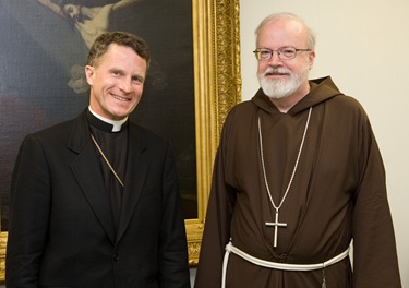 Archbishop of the Military Services Timothy Paul Broglio meets with Cardinal Sean P. O'Malley in offices May 2, 2008.<br />
Pilot photo/ Gregory L. Tracy