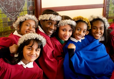 Mass and dinner Dec. 9, 2008 at the Pastoral Center of the Archdiocese of Boston to thank members of the Yawkey Foundation for their donation of $15 million to support Catholic schools in Dorchester-Mattapan.  Performing at the Mass were two groups of students from Pope John Paul II Catholic Academy in Dorchester.<br /> Photo by Gregory L. Tracy/ The Pilot<br /> 