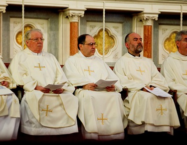 Frank D. Camp, David W. Gunter from Blessed John XXIII National Seminary, Seán Micheál Maher and Huy Hoang Nguyên from St. John Seminary and Israel Jose Rodriguez of the Redemptoris Mater Archdiocesan Missionary House of Formation are ordained as transitional deacons by Cardinal Seán P. O'Malley Jan. 31, 2009 at the Cathedral of the Holy Cross.<br /> Pilot photo/ Gregory L. Tracy<br /> 