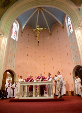 The Feb. 28  day-long retreat at St. Mary Church in Waltham delivered by Father Mario Castañeda, of the Diocese of Palm Beach, Fla., for Spanish-speaking men on thier roles at Christian fathers, sons and workers.  The retreat concluded with a Mass celebrated by Cardinal Seán P. O’Malley.