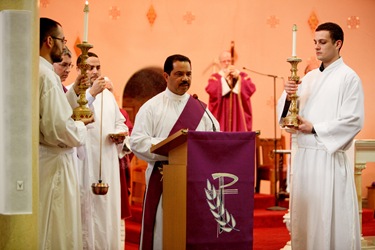 The Feb. 28  day-long retreat at St. Mary Church in Waltham delivered by Father Mario Castañeda, of the Diocese of Palm Beach, Fla., for Spanish-speaking men on thier roles at Christian fathers, sons and workers.  The retreat concluded with a Mass celebrated by Cardinal Seán P. O’Malley.