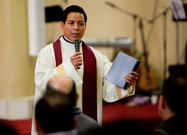 The Feb. 28  day-long retreat at St. Mary Church in Waltham delivered by Father Mario Castañeda, of the Diocese of Palm Beach, Fla., for Spanish-speaking men on thier roles at Christian fathers, sons and workers.  The retreat concluded with a Mass celebrated by Cardinal Seán P. O’Malley.