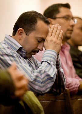 The Feb. 28  day-long retreat at St. Mary Church in Waltham delivered by Father Mario Castañeda, of the Diocese of Palm Beach, Fla., for Spanish-speaking men on thier roles at Christian fathers, sons and workers.  The retreat concluded with a Mass celebrated by Cardinal Seán P. O’Malley.