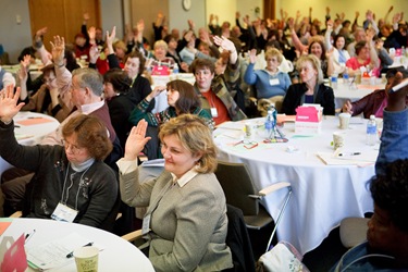 Sean Reynolds, director of the office of Youth and Young Adult Ministry for the Archdiocese of Cincinnati, leads the March 5 Boston Symposium on Adolescent Catechesis at the archdiocese’s Pastoral Center. Pilot photo/ Gregory L. Tracy