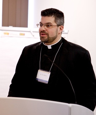 Sean Reynolds, director of the office of Youth and Young Adult Ministry for the Archdiocese of Cincinnati, leads the March 5 Boston Symposium on Adolescent Catechesis at the archdiocese’s Pastoral Center. Pilot photo/ Gregory L. Tracy