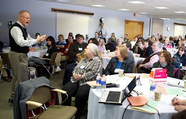 Sean Reynolds, director of the office of Youth and Young Adult Ministry for the Archdiocese of Cincinnati, leads the March 5 Boston Symposium on Adolescent Catechesis at the archdiocese’s Pastoral Center. Pilot photo/ Gregory L. Tracy