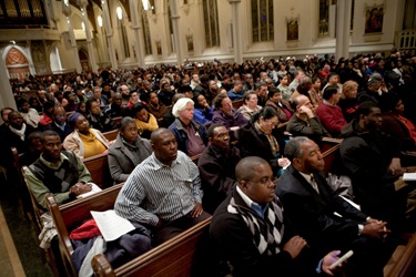 Catholic Charities of Boston holds an information meeting Jan. 13 at the Cathedral of the Holy Cross between members of the Haitian community and federal state and local authorities to discuss the situation in Haiti following a major earthquake Jan. 12 in the capital Port-au-Prince.
Pilot photo/ Gregory L. Tracy
