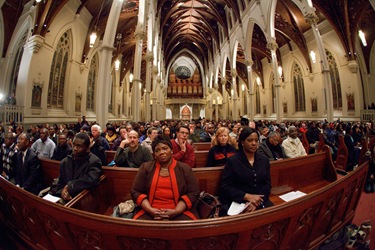 Catholic Charities of Boston holds an information meeting Jan. 13 at the Cathedral of the Holy Cross between members of the Haitian community and federal state and local authorities to discuss the situation in Haiti following a major earthquake Jan. 12 in the capital Port-au-Prince.
Pilot photo/ Gregory L. Tracy
