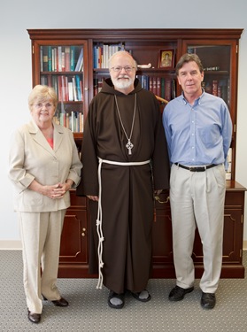 Nannette Canniff and Paul Fanning of the St. Boniface Haiti Foundation of Randolph meet with Cardinal O'Malley May, 19, 2010. Photo by Gregory L. Tracy, The Pilot