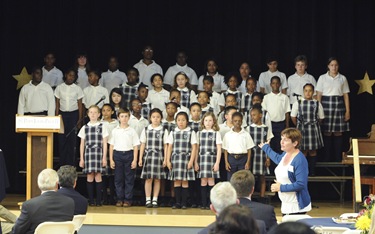 The chorus performs during awards night at the Pope John Paul II Catholic Academy in Dorchester, Wednesday, June 2, 2010. (Photo/Lisa Poole)