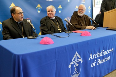 It was annouced at a June 30, 2010 press conference that Fathers Peter Uglietto and Arthur Kennedy have been named by Pope Benedict to be new auxiliary bishops of Boston.  Following the press conference the new bishops-elect concelbrated Mass with Cardinal Seán P. O’Malley.  Photo by Gregory L. Tracy, The Pilot