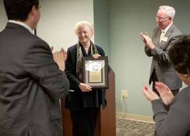 Former U.S. Ambassador to the Holy See Mary Ann Glendon receives the faith in the Marketplace Award from the Boston chapter of Legatus, Oct. 21, 2010. Pilot photo by Jim Lockwood