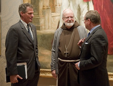 2. U.S. Senator Scott Brown, Boston Cardinal Sean O'Malley, and Malcolm Rogers, Ann and Graham Gund Director of the Museum of Fine Arts, Boston.
Art of the Americas Wing Dedication Ceremony, November 12, 2010
In background:
Charles Stewart, Sixth Marquess of Londonderry, Carrying the Great Sword of State at the Coronation of King Edward VII, August, 1902, and Mr. W. C. Beaumont, His Page on That Occasion
John Singer Sargent (American, 1856–1925)
1904
Oil on canvas
* Gift of an American Private Collector and Museum purchase with the generous assistance of a Friend of the Museum, and the Juliana Cheney Edwards Collection, M. and M. Karolik Fund, Harry Wallace Anderson Fund, General Funds, Francis Welch Fund, Susan Cornelia Warren Fund, Ellen Kelleran Gardner Fund, Abbott Lawrence Fund, and funds by exchange from a Gift of John Richardson Hall, Bequest of Ernest Wadsworth Longfellow, Gift of Alexander Cochrane, The Hayden Collection—Charles Henry Hayden Fund, Anonymous gift, and Bequest of Maxim Karolik.
*Museum of Fine Arts, Boson
		*Photograph © Museum of Fine Arts, Boston
