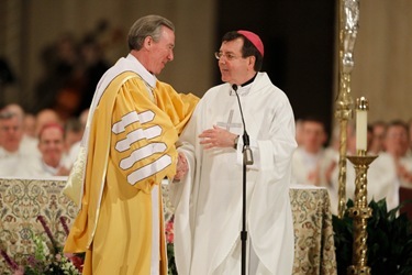 during the inauguration of President John Garvey in the Basilica of the National Shrine of the Immaculate Conception Great Upper Church at Catholic University of America in Washington, D.C., January 25, 2011. (Photo by Peter Lockley)