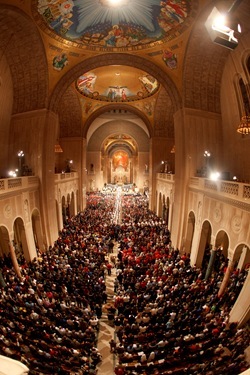 Seminarians lead the procession to begin the National Prayer Vigil for Life at the Basilica of the National Shrine of the Immaculate Conception in Washington Jan. 23. (Pilot photo/ Gregory L. Tracy)