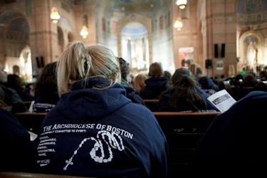 Mass with Boston pro-life pilgrims at Sacred Heart Church, Washington, D.C. Jan. 24, 2011. Pilot photo by Gregory L. Tracy