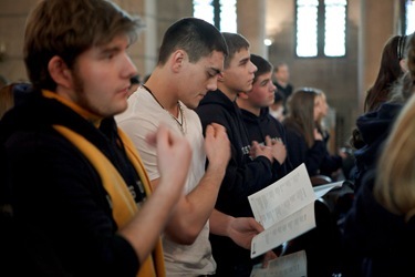 Mass with Boston pro-life pilgrims at Sacred Heart Church, Washington, D.C. Jan. 24, 2011. Pilot photo by Gregory L. Tracy