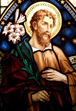 A stained glass window in the Archdiocese of Boston's Pastoral Center depicts St. Joseph, Patron of the Universal Church.
Pilot photo by Gregory L. Tracy