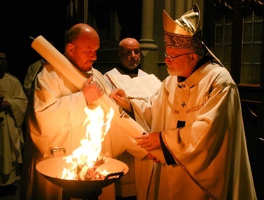 Cardinal Sean P. O'Malley celebrates the Easter Vigil April 23, 2011 at the Cathedral of the Holy Cross.  Pilot photo by Jim Lockwood