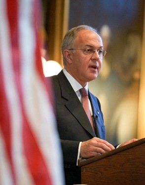 Supreme Knight of the Knights of Columbus Carl Anderson delivers his address "The Importance of President John F. Kennedy’s Inaugural Address 50 Years Later" at Boston's Faneuil Hall April 7, 2011. Photo by Gregory L. Tracy, The Pilot