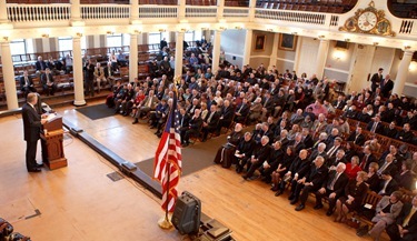 Supreme Knight of the Knights of Columbus Carl Anderson delivers his address "The Importance of President John F. Kennedy’s Inaugural Address 50 Years Later" at Boston's Faneuil Hall April 7, 2011. Photo by Gregory L. Tracy, The Pilot