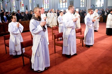 Fathers John D’Arpino, Michael Farrell, Seán Hurley, FPO, Kwang Hyun Lee, Mark Murphy, and Carlos Suarez are ordained to the priesthood by Cardinal Seán P. O’malley May 21, 2011 at the Cathedral of the Holy Cross. 
Pilot photo by Gregory L. Tracy
