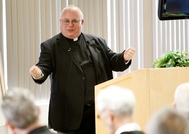 Msgr. Andrew Wadsworth executive director of the International Commission on English in the Liturgy (ICEL) speaks at the Archdiocese of Boston's Pastoral Center Sept. 28, 2011. Photo by Gregory L. Tracy, The Pilot