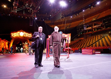 Cardinal Sean P. O'Malley visits Ringing Bros. Barnum and Bailey Circus at Boston's TD Garden  on Oct. 14, 2011 with National Circus Chaplain and Boston priest Father Gerry Hogan. Pilot photo/ Gregory L. Tracy