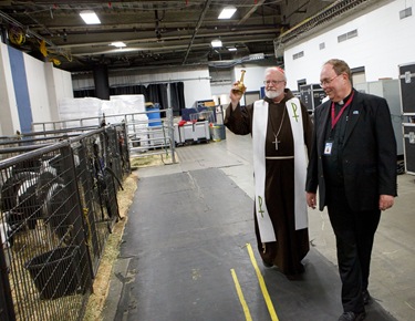 Cardinal Sean P. O'Malley visits Ringing Bros. Barnum and Bailey Circus at Boston's TD Garden  on Oct. 14, 2011 with National Circus Chaplain and Boston priest Father Gerry Hogan. Pilot photo/ Gregory L. Tracy