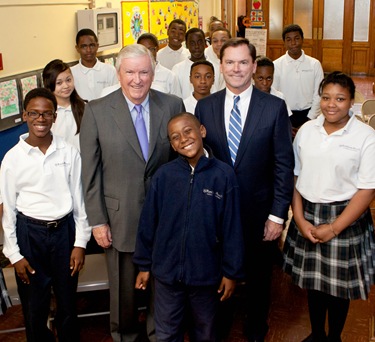 The Campaign for Catholic Schools today announced Oct. 12, 2011 that it has been awarded a $1 million grant by the State Street Foundation, the grant-making arm of State Street Corporation. The annoucement was made at a press conference at Pope John Paul II Catholic Academy Lower Mills Campus. Pilot photo/ Gregory L. Tracy