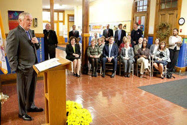 The Campaign for Catholic Schools today announced Oct. 12, 2011 that it has been awarded a $1 million grant by the State Street Foundation, the grant-making arm of State Street Corporation. The annoucement was made at a press conference at Pope John Paul II Catholic Academy Lower Mills Campus. Pilot photo/ Gregory L. Tracy