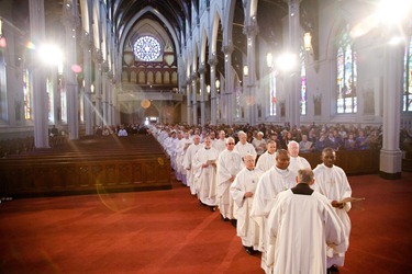 Cardinal O’Malley celebrates the Chrism Mass April 3 at the Cathedral of the Holy Cross.  At the Mass, sacred oils are blessed that will be used in parishes for sacraments throughout the coming year.  Traditionally, the day is also an occasion to celebrate priestly fraternity. Pilot photo by Gregory L. Tracy