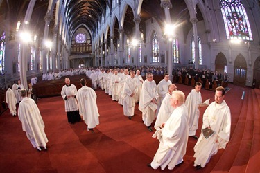 Cardinal O’Malley celebrates the Chrism Mass April 3 at the Cathedral of the Holy Cross.  At the Mass, sacred oils are blessed that will be used in parishes for sacraments throughout the coming year.  Traditionally, the day is also an occasion to celebrate priestly fraternity. Pilot photo by Gregory L. Tracy