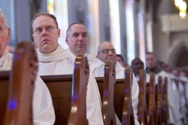 Cardinal O’Malley celebrates the Chrism Mass April 3 at the Cathedral of the Holy Cross.  At the Mass, sacred oils are blessed that will be used in parishes for sacraments throughout the coming year.  Traditionally, the day is also an occasion to celebrate priestly fraternity. Pilot photo by Gregory L. Tracy