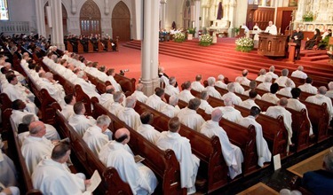 Cardinal O’Malley celebrates the Chrism Mass April 3 at the Cathedral of the Holy Cross.  At the Mass, sacred oils are blessed that will be used in parishes for sacraments throughout the coming year.  Traditionally, the day is also an occasion to celebrate priestly fraternity. Pilot photo by Gregory L. Tracy