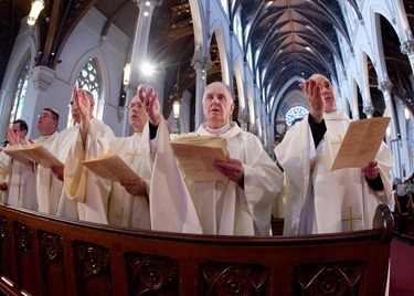 Cardinal O’Malley celebrates the Chrism Mass April 3 at the Cathedral of the Holy Cross.  At the Mass, sacred oils are blessed that will be used in parishes for sacraments throughout the coming year.  Traditionally, the day is also an occasion to celebrate priestly fraternity. Pilot photo by Gregory L. Tracy