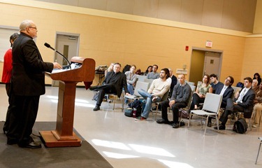 Cardinal Jaime Ortega of Havana speaks to students at the Harvard University Catholic Center at St. Paul Church in Cambridge, Mass. April 24, 2012.
Pilot photo/ Gregory L. Tracy
