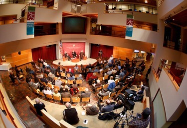 Cardinal Jaime Ortega of Havana and Cardinal Seán P. O’Malley of Boston participate in a forum “Church and Community: A Dialogue About the Role of the Catholic Church in Cuba” at the Harvard Kennedy School of Government in Cambridge, Mass. April 24, 2012.  The discussion was moderated by Jorge Dominguez, the Vice Provost for International Affairs at Harvard.
Pilot photo/ Gregory L. Tracy
