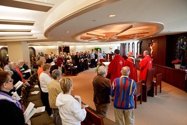 Celebration with jubilarian brothers April 25, 2012 at the Archdiocese of Boston Pastoral Center: Brother Donald Birtles, CFX, was celebrating his 70th anniversary.  Brothers Frederick Codair, CFX; John Doyle, CFX; John Kerr, CFX and Brother James Lucas, OMI were all celebrating their 60th anniversary. Brother James Eckert, CFX was celebrating his 50th anniversary and Brother Rahl Bunsa of the Brotherhood of Hope was celebrating his 25th anniversary. Pilot photo by Gregory L. Tracy