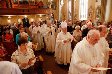 Cardinal Seán P. O’Malley celebrates the Mass of Thanksgiving for all involved in child protection and safe environment efforts in the Archdiocese of Boston June 10, 2012 at Our Lady Help of Christians Church in Newton.  The Mass marked the 10th anniversary of the USCCB Charter for the Protection of Children and Young People and was an opportunity to thank all who have helped the Archdiocese in the implementation of the Charter as volunteers and as staff.  (Pilot photo/ Gregory L. Tracy)