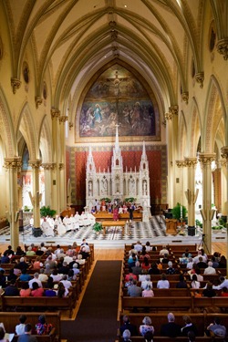 Cardinal Seán P. O’Malley celebrates the Mass of Thanksgiving for all involved in child protection and safe environment efforts in the Archdiocese of Boston June 10, 2012 at Our Lady Help of Christians Church in Newton.  The Mass marked the 10th anniversary of the USCCB Charter for the Protection of Children and Young People and was an opportunity to thank all who have helped the Archdiocese in the implementation of the Charter as volunteers and as staff.  (Pilot photo/ Gregory L. Tracy)