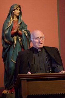 Msgr. Leo Maasburg speaks on the life of Blessed Mother Teresa at the Cathedral of the Holy Cross Sept. 16, 2012. Pilot photo/ Christopher S. Pineo 